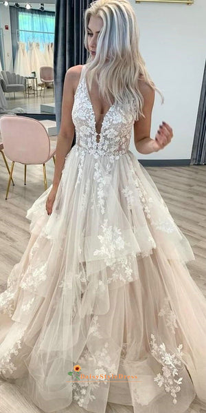 Fashion Tiered Skirt Blush Wedding Dress – daisystyledress