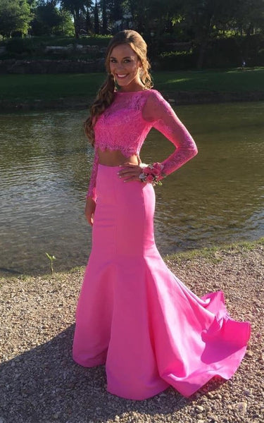 Elegant Two Pieces One Shoulder Long Sleeve Mermaid Prom Dress