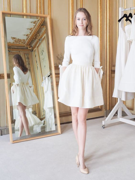 Knee length Informal Long Sleeve Wedding Dress – daisystyledress