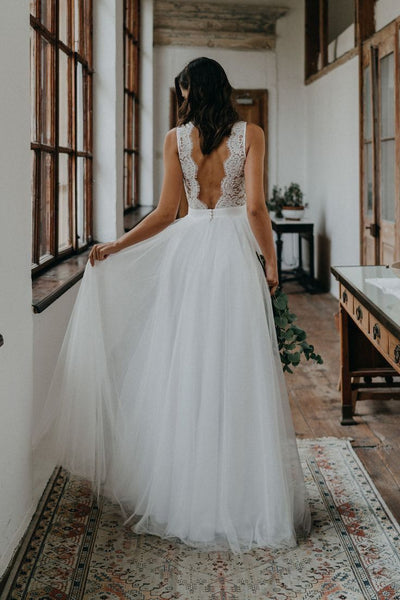 Sexy Deep V-neckline Blush Boho Wedding Dress