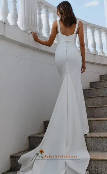 Square Neckline Summer Ivory Soft Satin Wedding Dress – daisystyledress