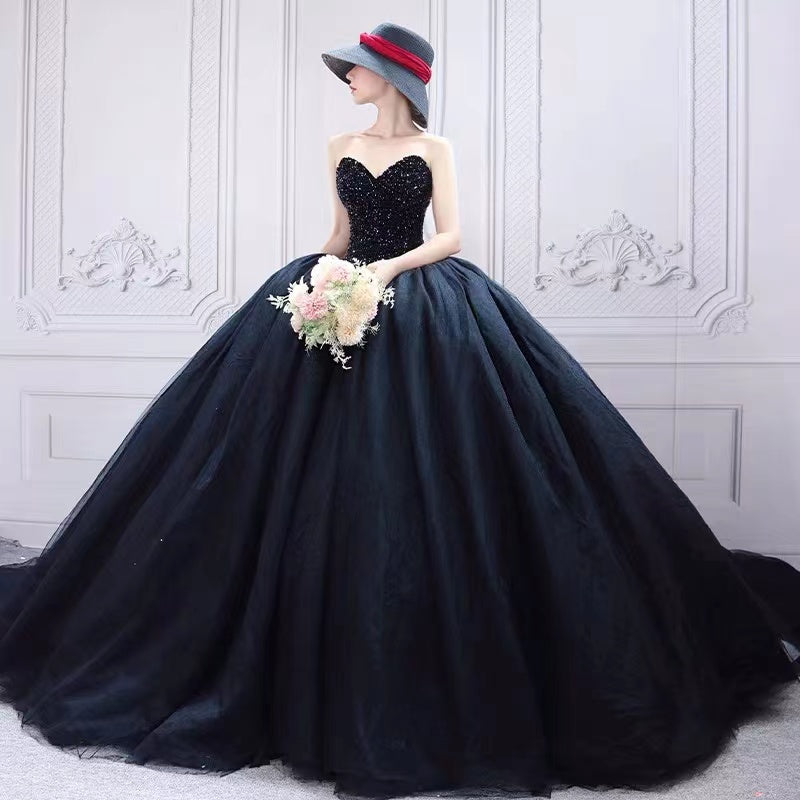 Ball Gown Sparkle Black Wedding Dress