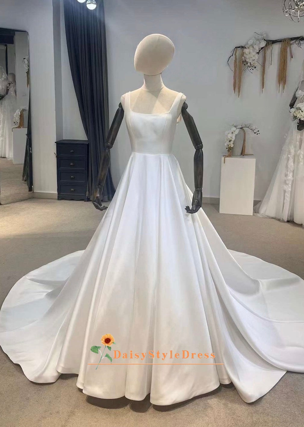 Square neckline wedding dress