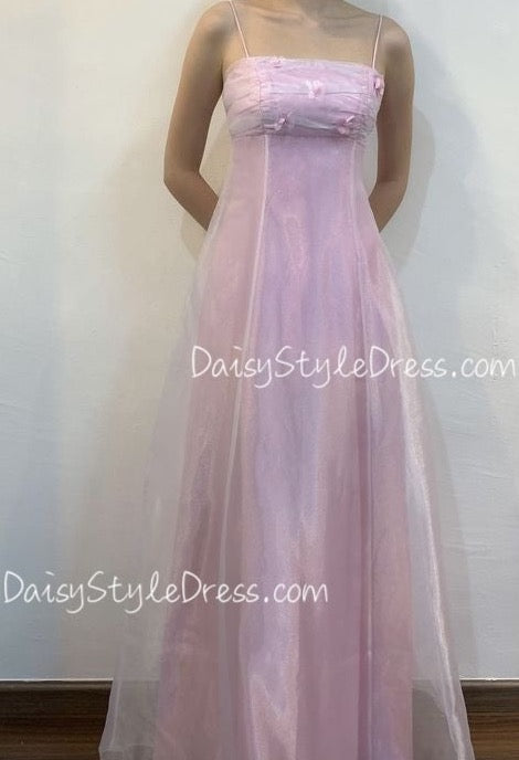 A line Square Neckline Vintage Pink Prom Dress