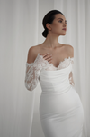 Long Lace Sleeve Crepe Wedding Dress