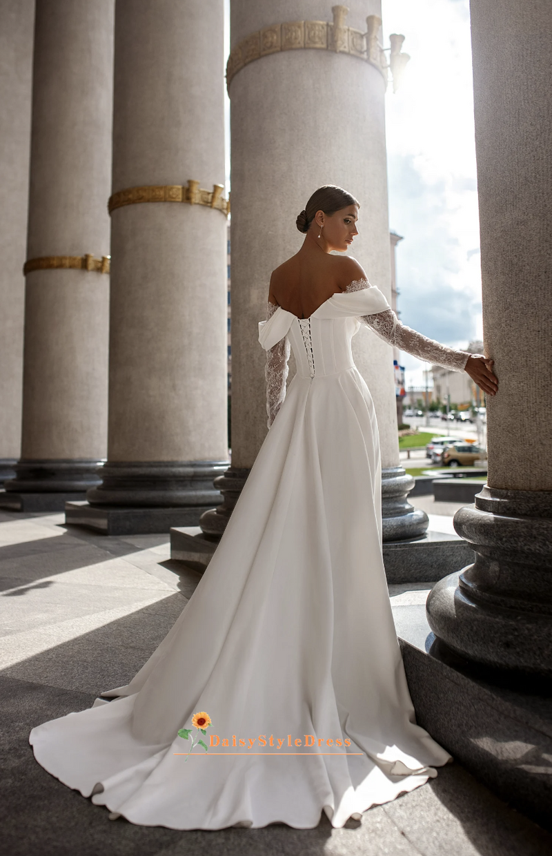  Sheer Long lace Sleeve Wedding Dress