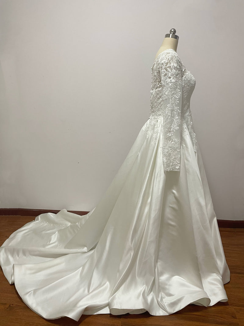 ivory satin wedding dress