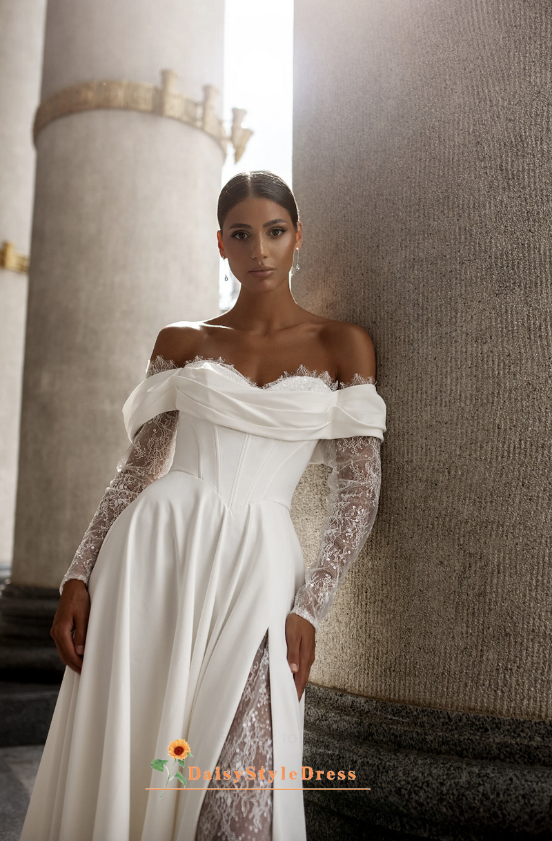  Sheer Long Sleeve Wedding Dress