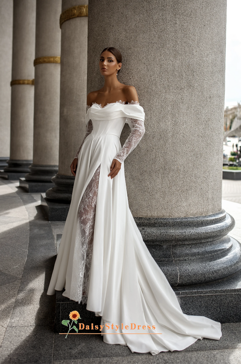  Sheer Long lace Sleeve Wedding Dress