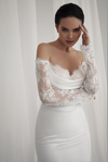 Sheer Sleeve Crepe Wedding Dress