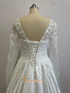 Long Sleeve Lace Ivory Satin Wedding Dress