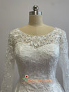 Long Sleeve Lace Ivory Satin Wedding Dress