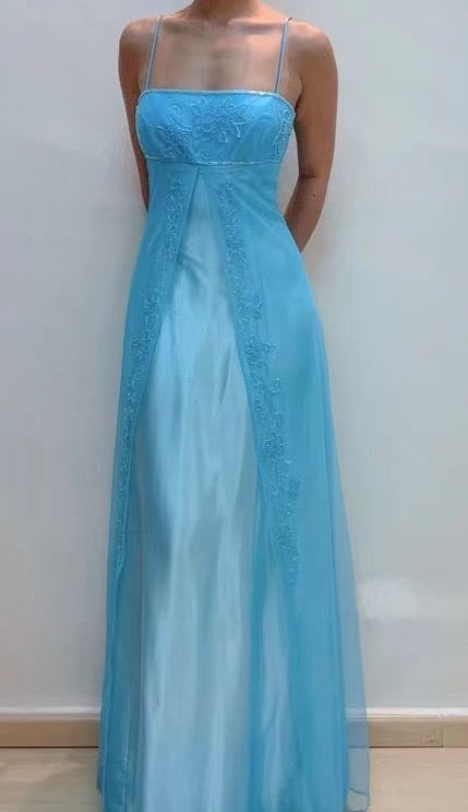 90S blue prom dress