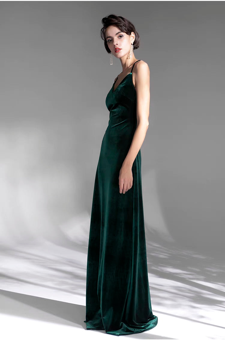 green velvet prom dress