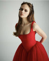 red mesh prom dress