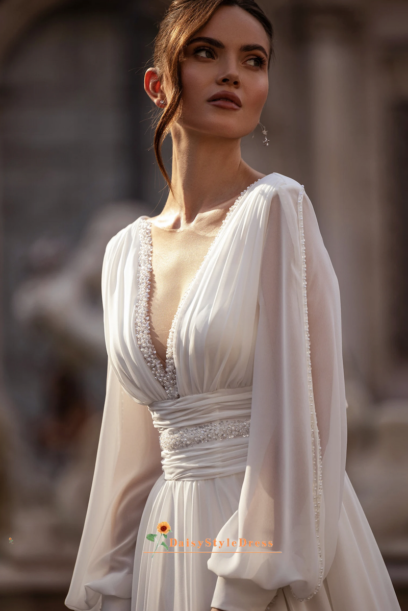 v-neck wedding dress