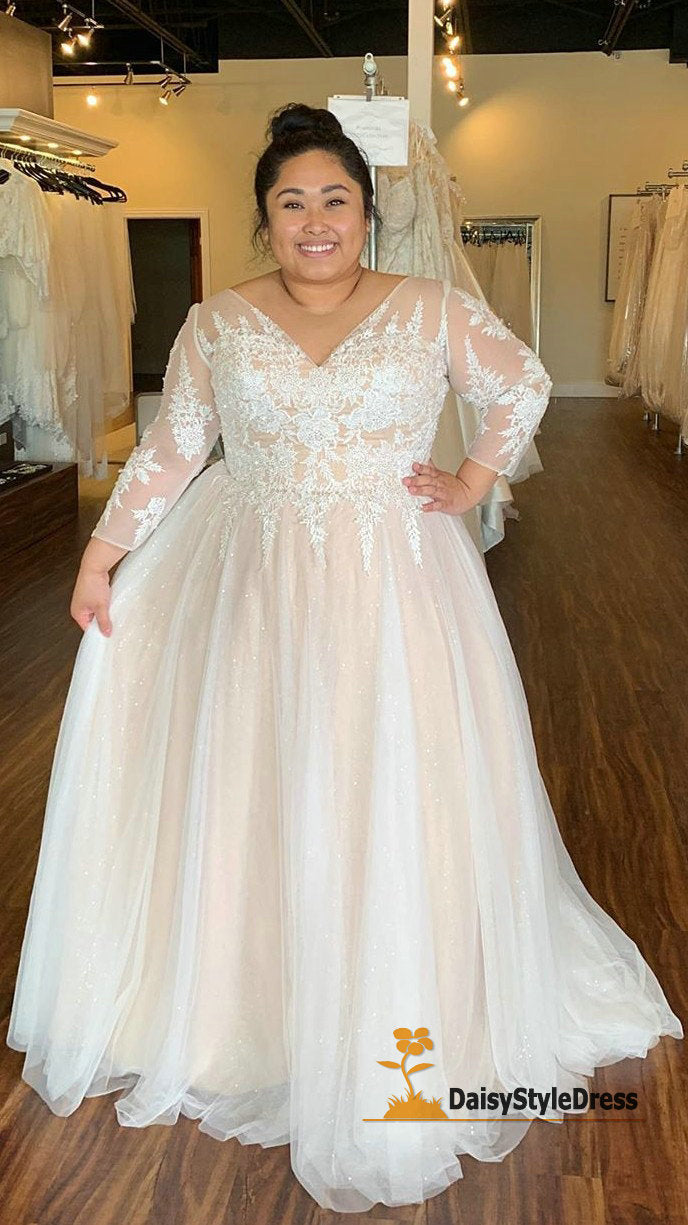 Plus Size Long Sleeve Ballgown Wedding Dress