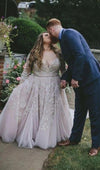 Plus Size Blush Long Sleeve Lace Wedding Dress - daisystyledress