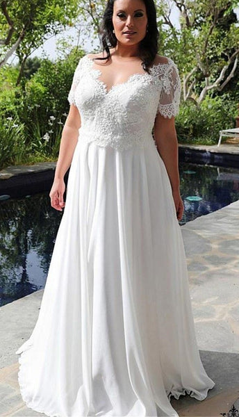 Short Sleeve Lace Plus Size Wedding Dress – daisystyledress