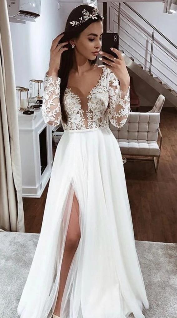 Wedding Dress With Sheer Sleeves, Long Sleeve Wedding Dress