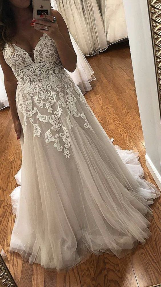 A line Spaghetti Straps Lace Informal Boho Wedding Dress – daisystyledress