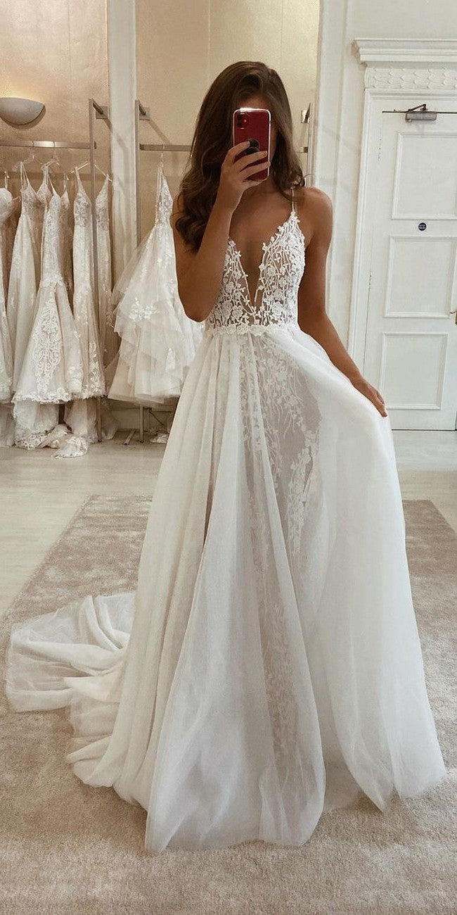 Spaghetti Straps Boho Lace Wedding Dress – daisystyledress