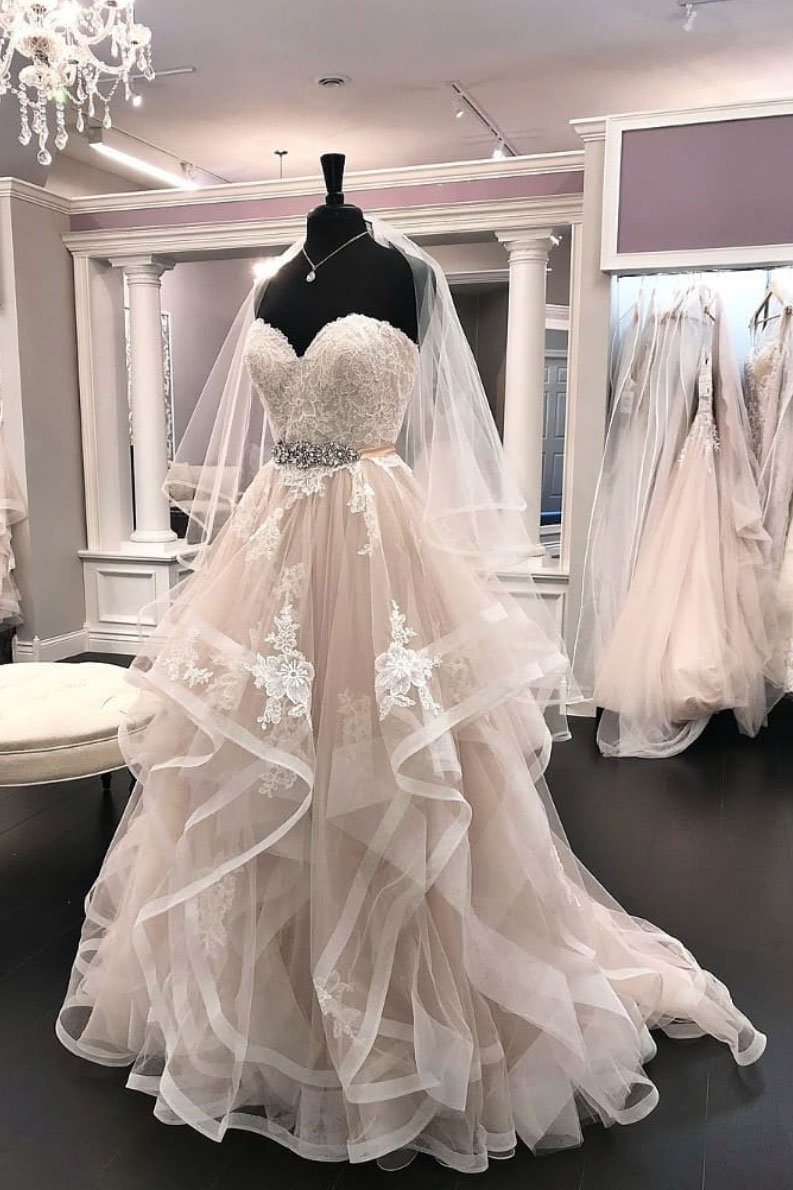 Lace Ball Gown Wedding Dress With Layered Skirt