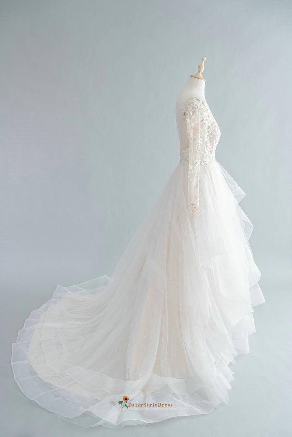 Tiered Skirt Long Sleeve Wedding Dress – daisystyledress