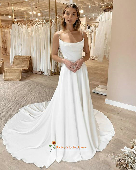 Exquisite A-Line Square Neck Satin Wedding Dresses with Belt – TANYA BRIDAL