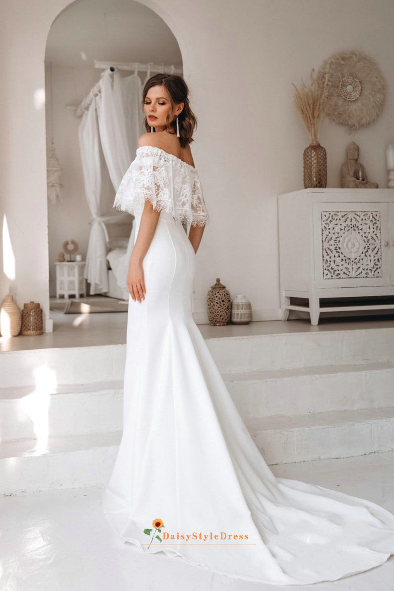 Viniodress Sheath Lace Boho Wedding Dress with Long Bell Sleeves VW1087 Custom Colors / US26W