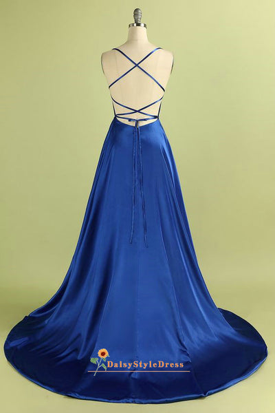 Sexy Slit Square Neckline Royal Blue Prom Dress – daisystyledress