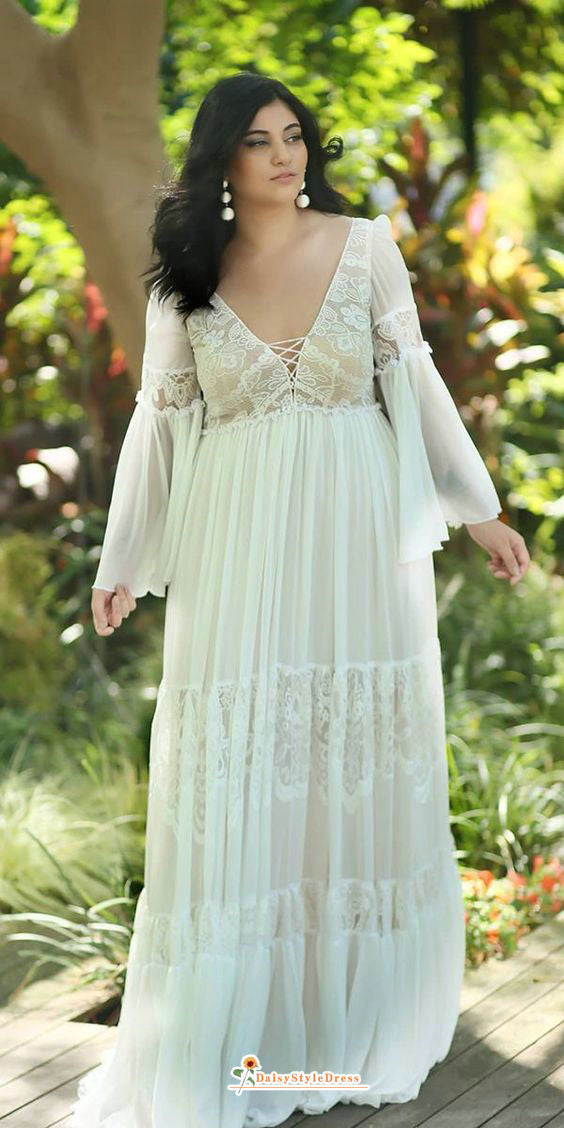 Plus Size Boho Lace Wedding Dress